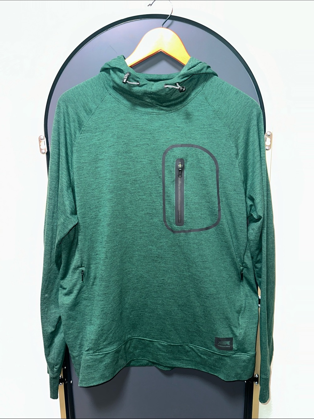 American Eagle Green Hooded Pullover with Chest Zip Pocket